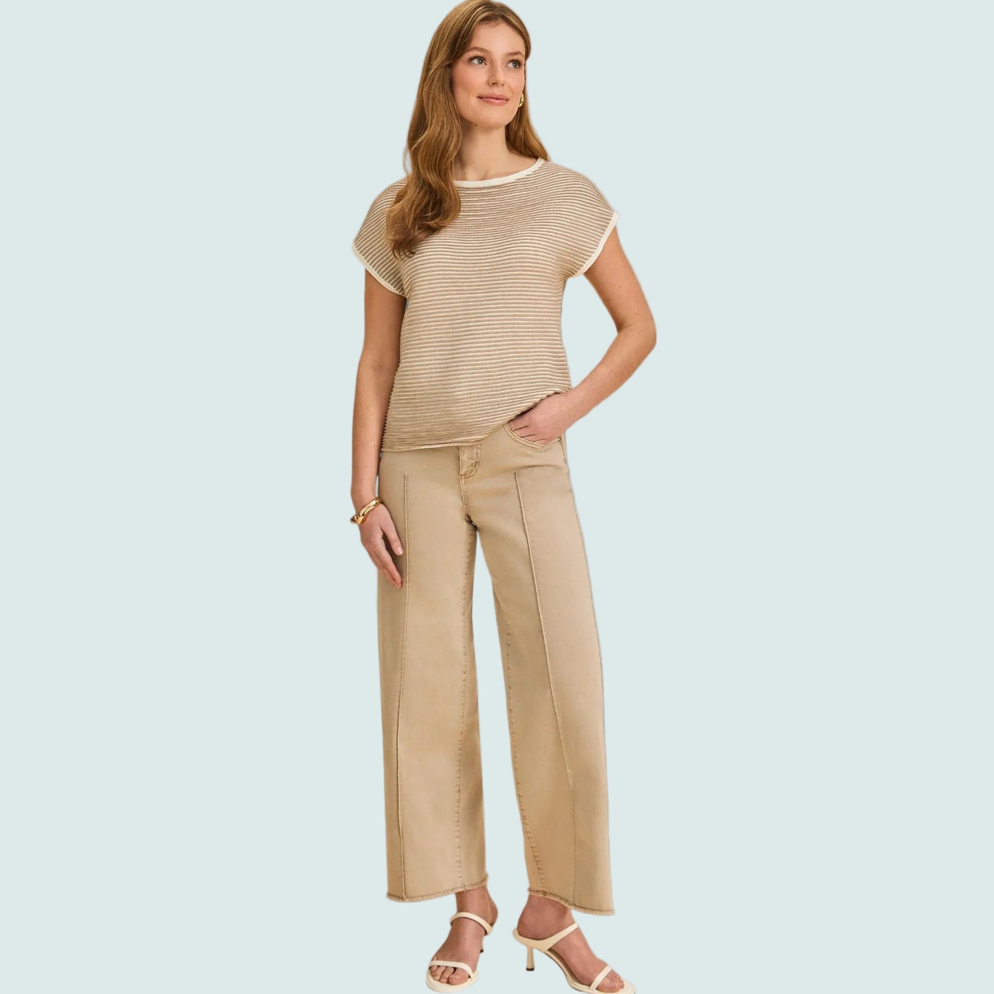 FDJ - Striped Cap-Sleeve Knit Top