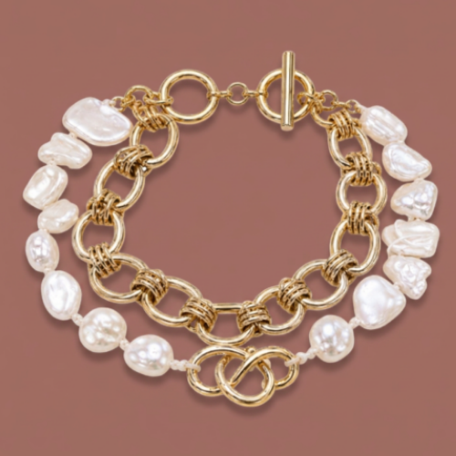 Caracol - Pearl & Gold Double-Strand Bracelet