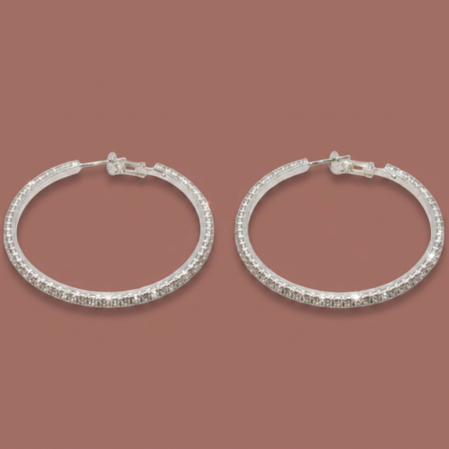 Audrey's - Crystal Silver Hoop Earrings