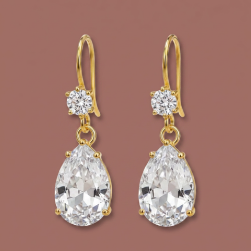Audrey's - Golden Crystal Drop Earrings