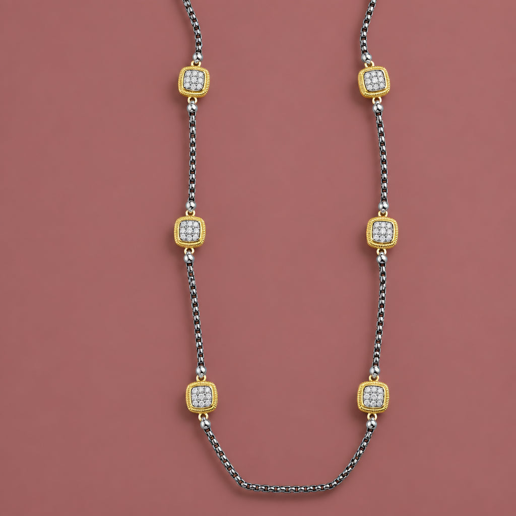 Audrey's - Ornate Two-Toned Station Necklace