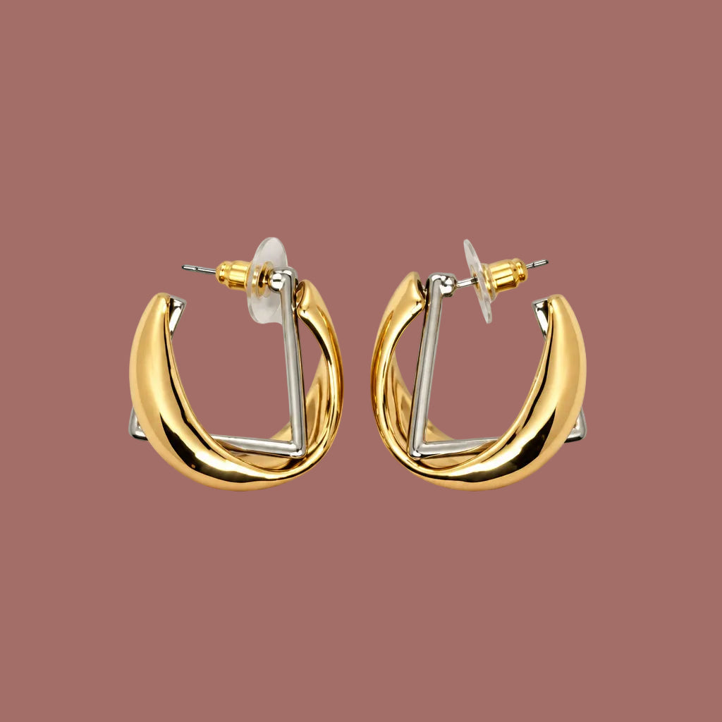 Audrey's - Mixed Metal Geometrical Hoop Earring