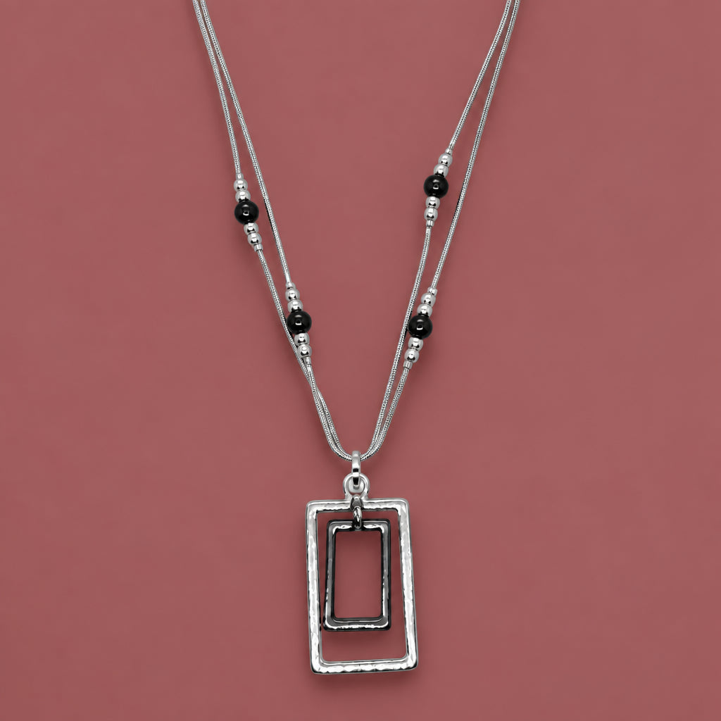 Audrey's - Silver Two-Toned Rectangle Pendant Necklace