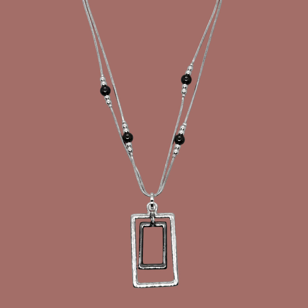 Audrey's - Silver Two-Toned Rectangle Pendant Necklace