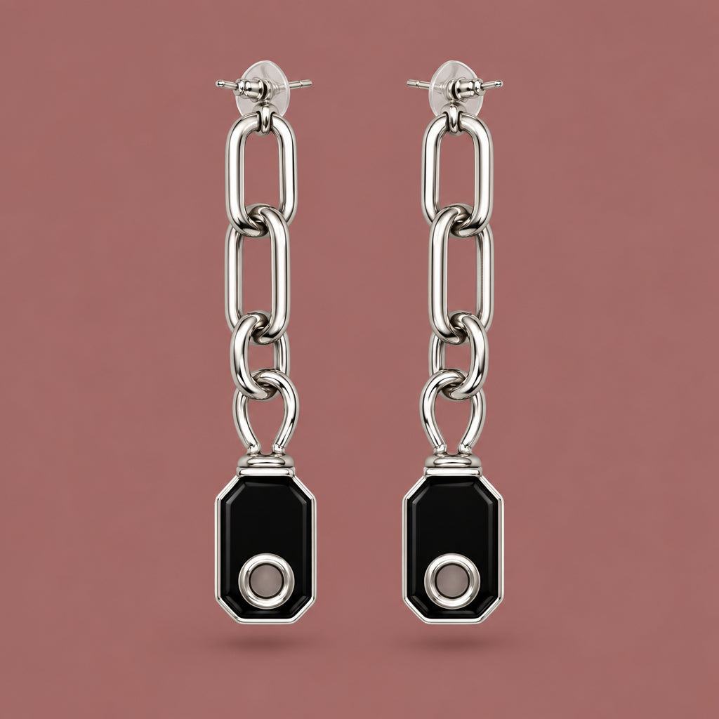 Jacqueline Kent - Silver And Black Chain Drop Earrings