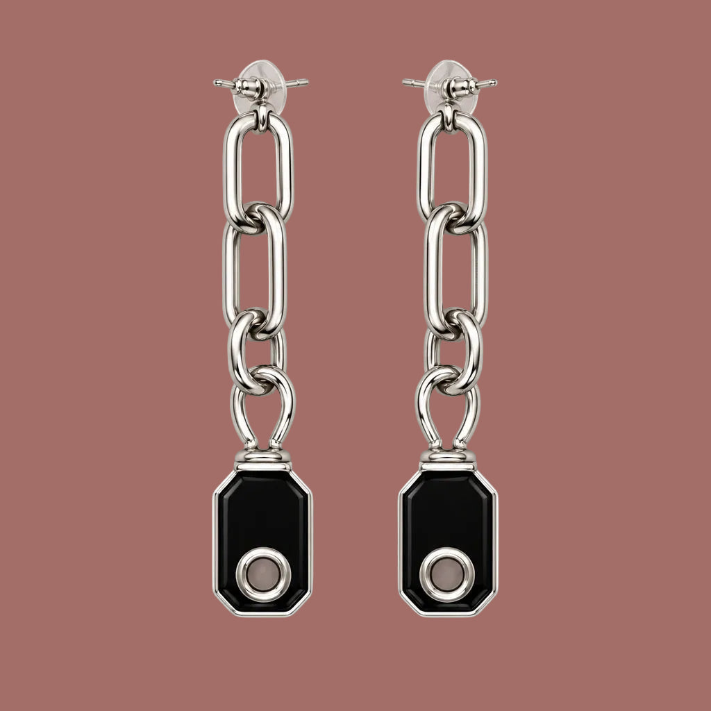 Jacqueline Kent - Silver And Black Chain Drop Earrings