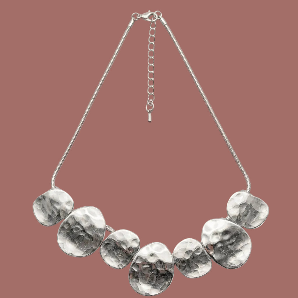 Audrey's - Silver Hammered Metal Statement Necklace