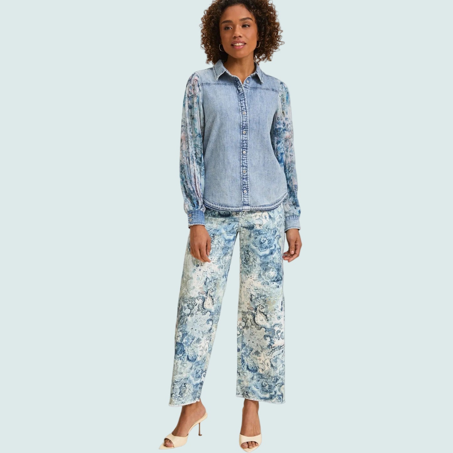 FDJ - Floral Print Frayed-Hem Pant