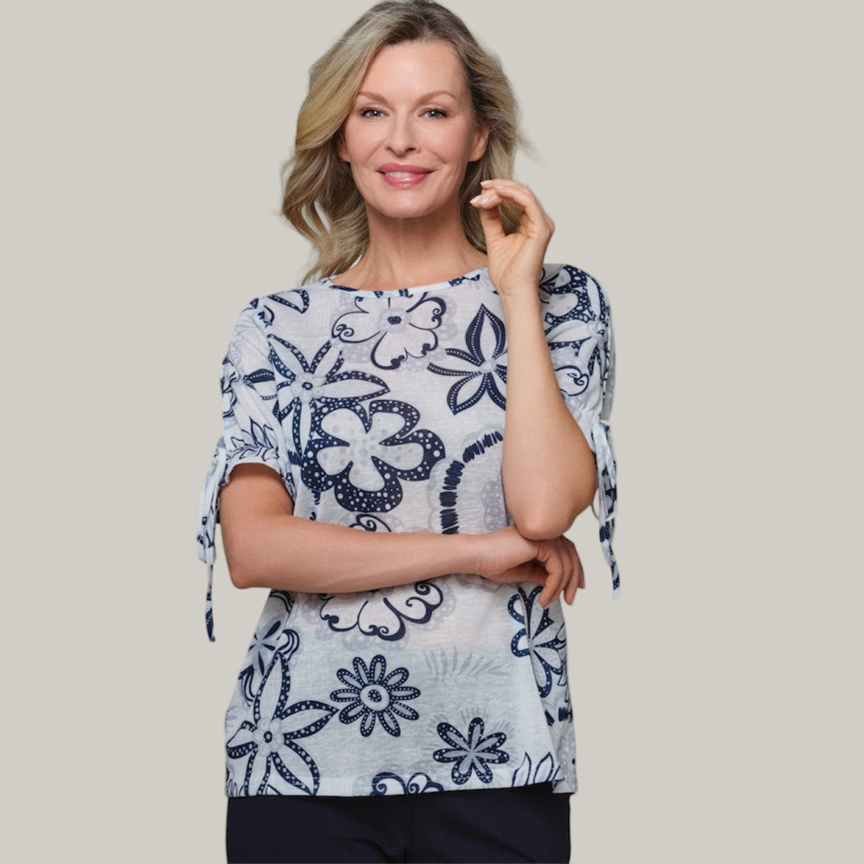 Lasania - Print Top With Tie Detail On Sleeve