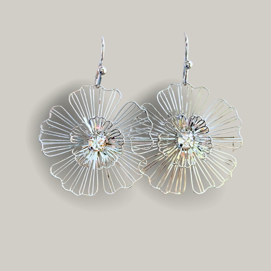 Red Coral - Dangly Flower Earrings