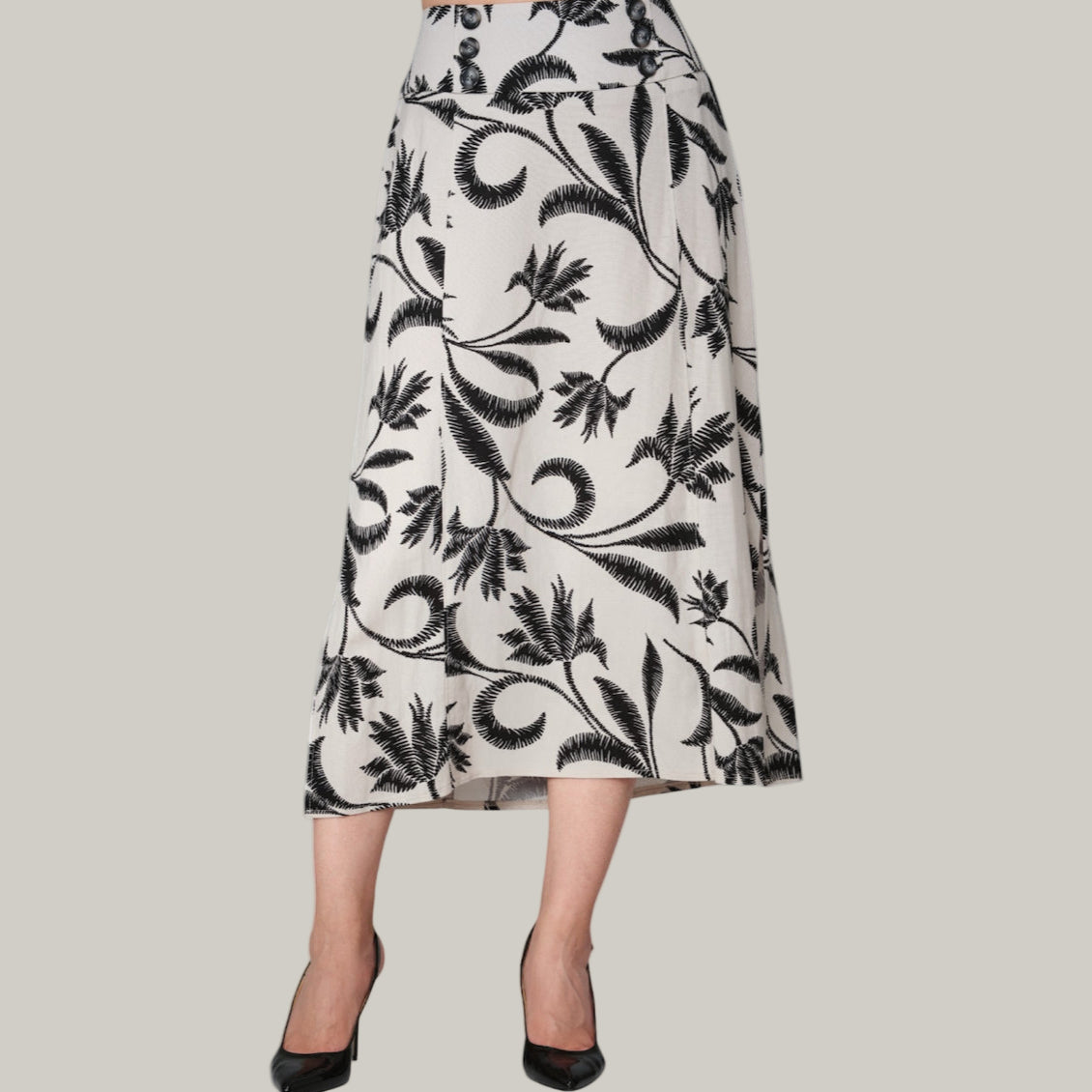 Lasania - Print Skirt With Button Detail