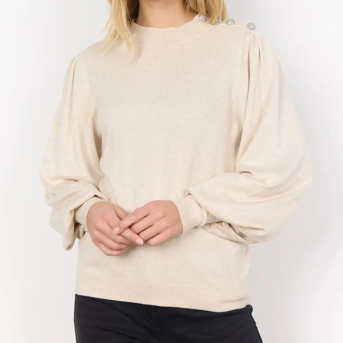 Soya Concept - Sweater With Bling Button Detail