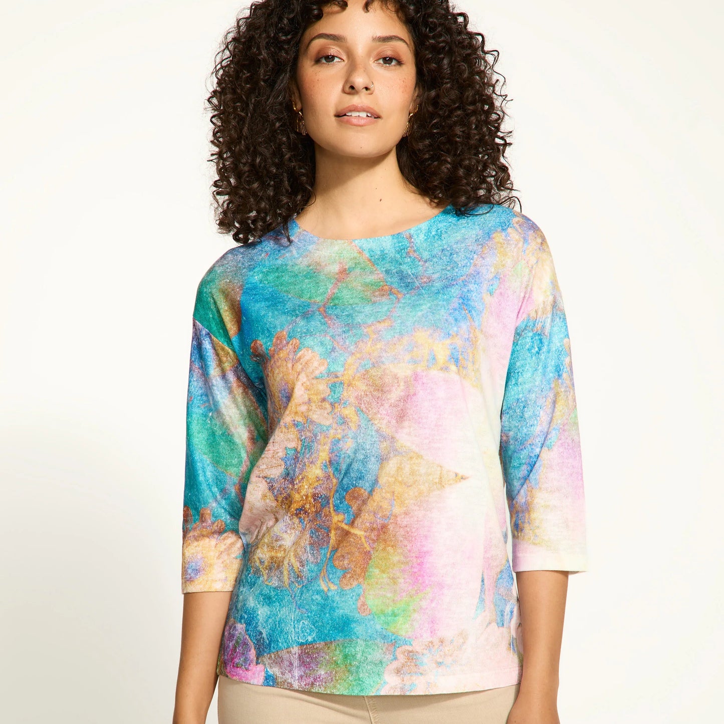 FDJ - 3/4 Sleeve Drop Shoulder Boat Neck Top