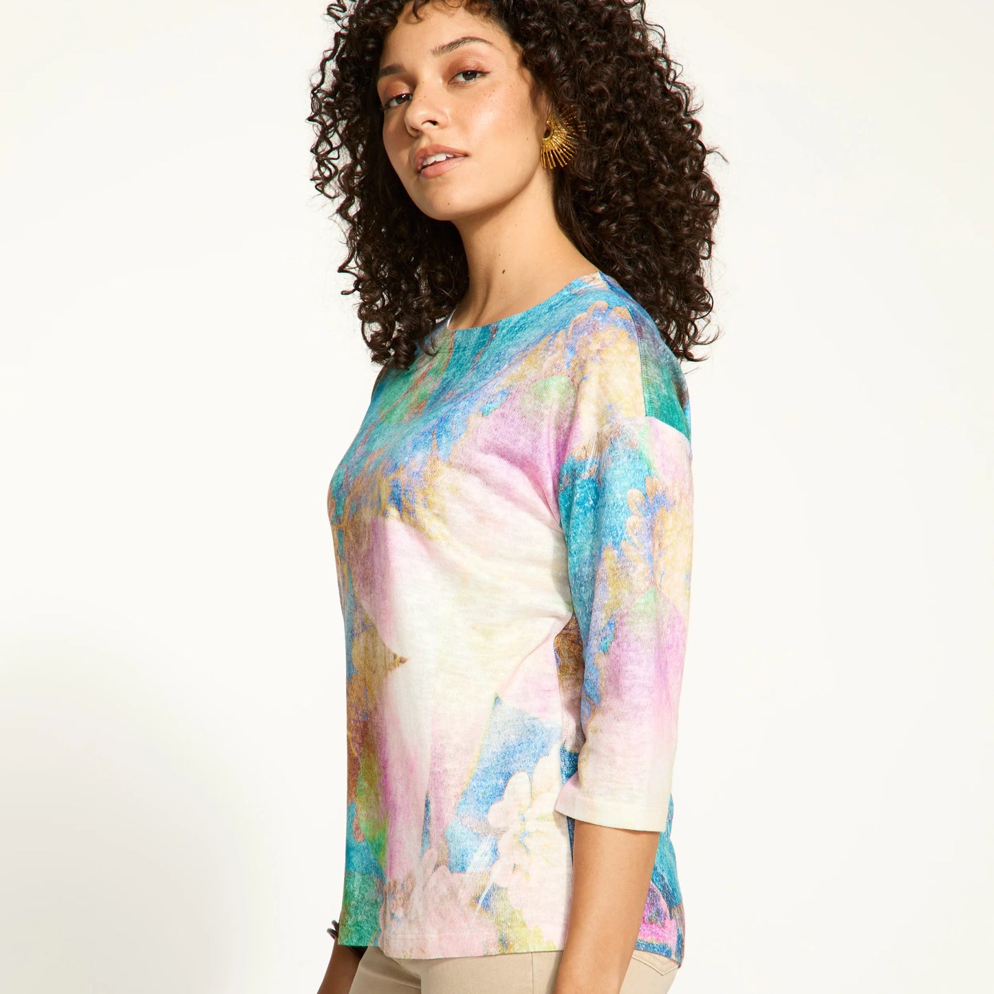 FDJ - 3/4 Sleeve Drop Shoulder Boat Neck Top