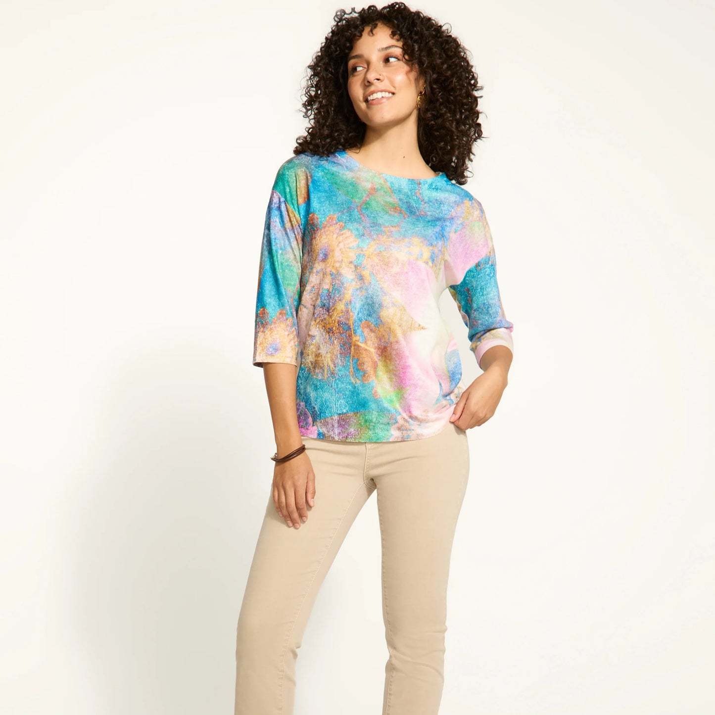 FDJ - 3/4 Sleeve Drop Shoulder Boat Neck Top