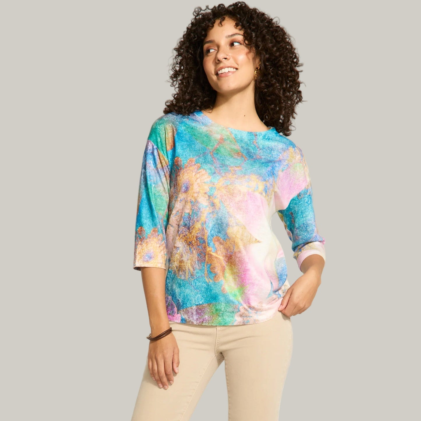 FDJ - 3/4 Sleeve Drop Shoulder Boat Neck Top