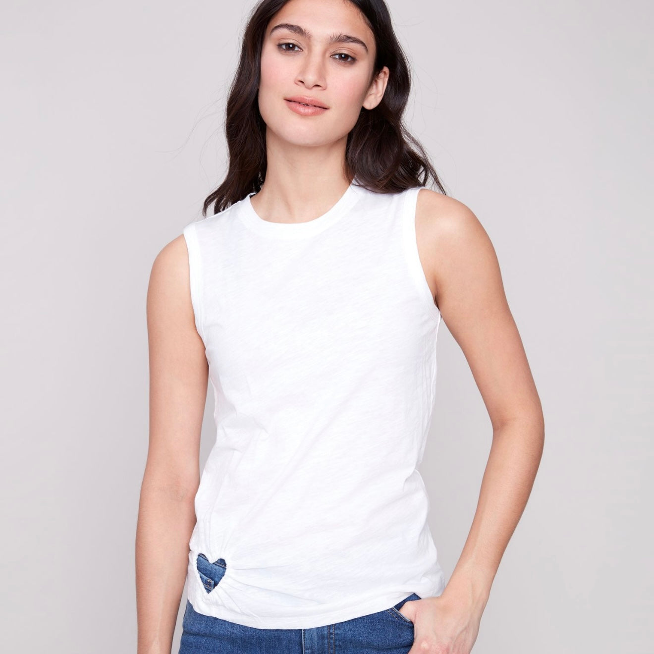 Charlie B - Cotton Tank Top With Cut Out