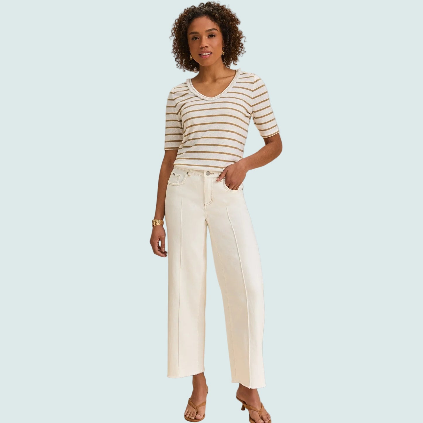 FDJ - Neutral Stripe V-Neck Top