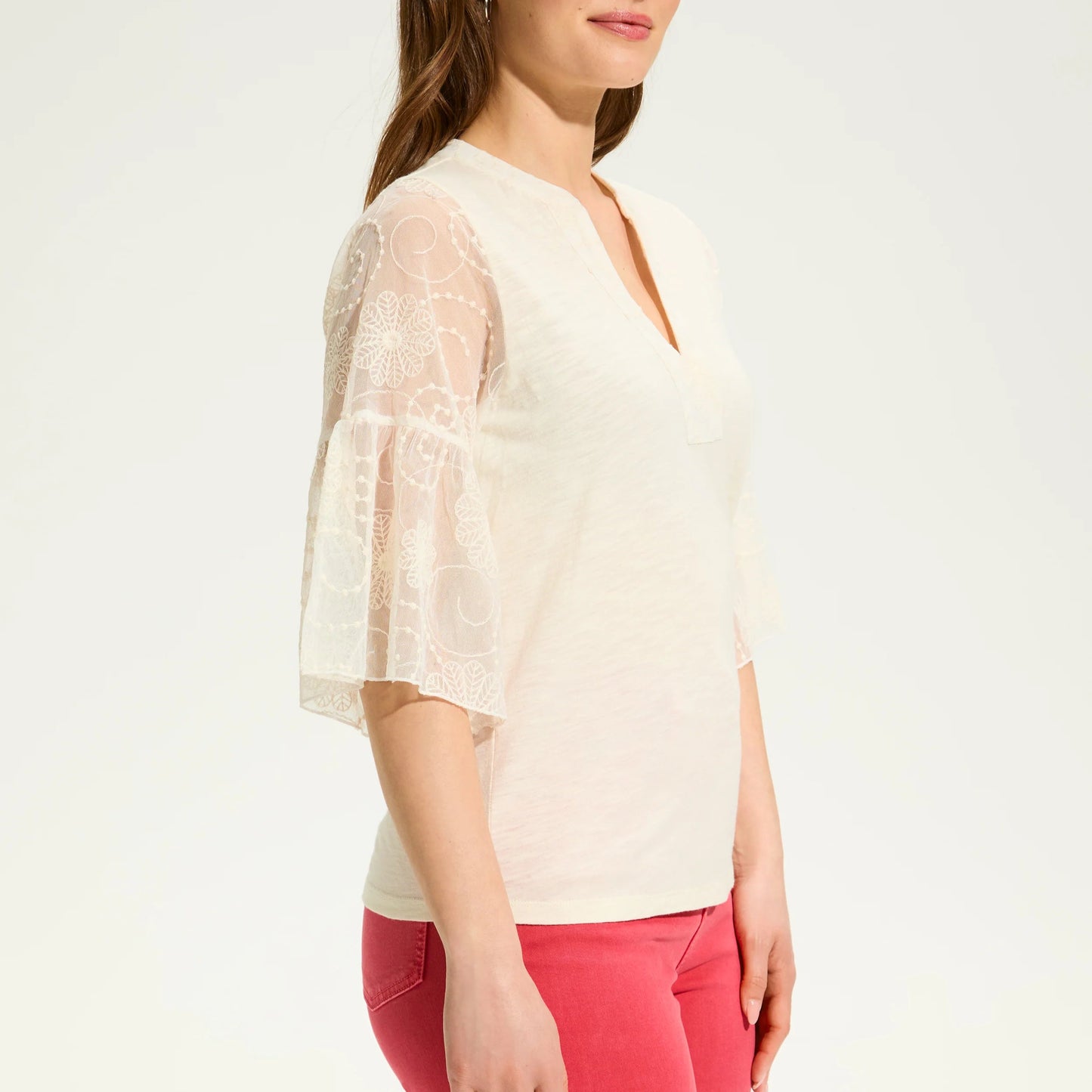 FDJ - 3/4 Mesh Bell Sleeve Top - Ivory
