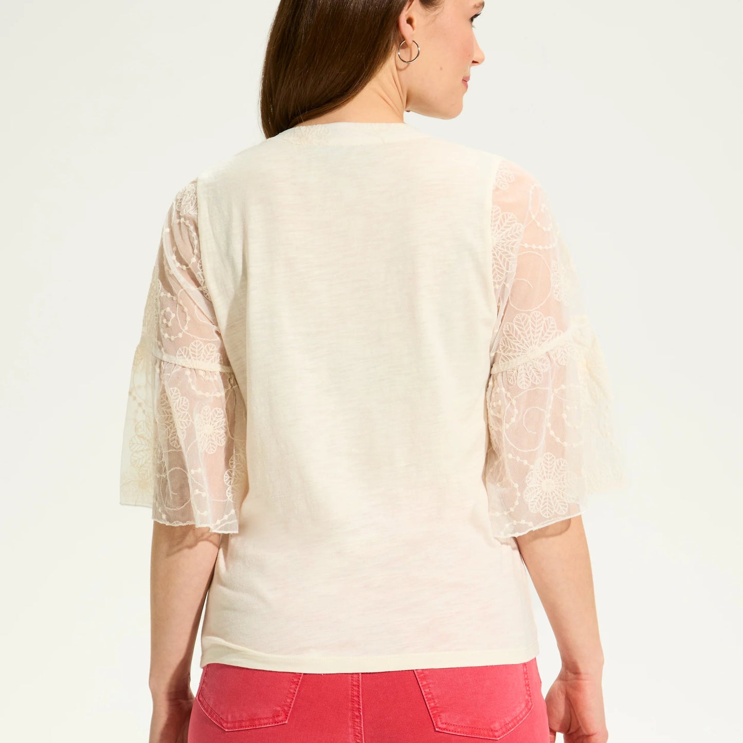 FDJ - 3/4 Mesh Bell Sleeve Top - Ivory