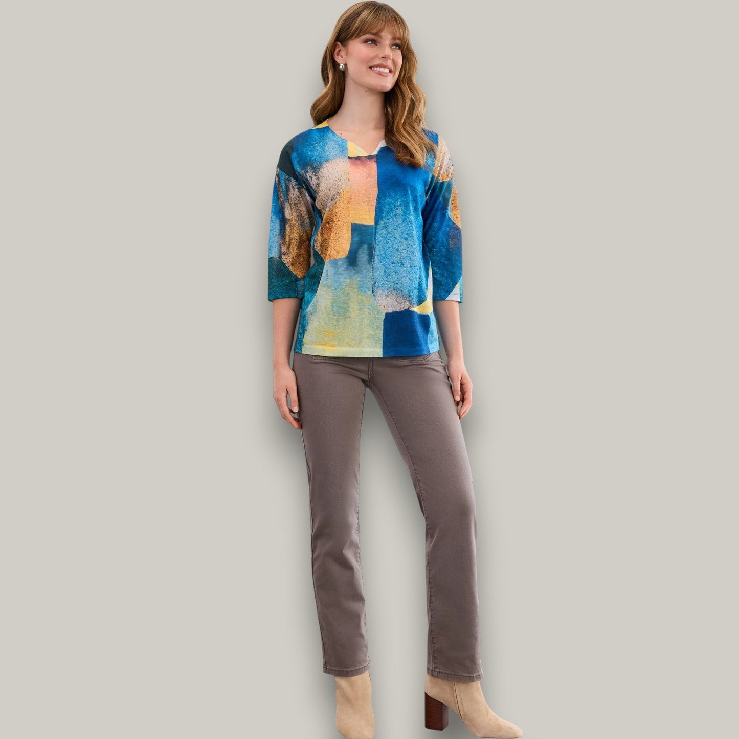 FDJ - Mosaic Drop-Shoulder Notch-Neck Top