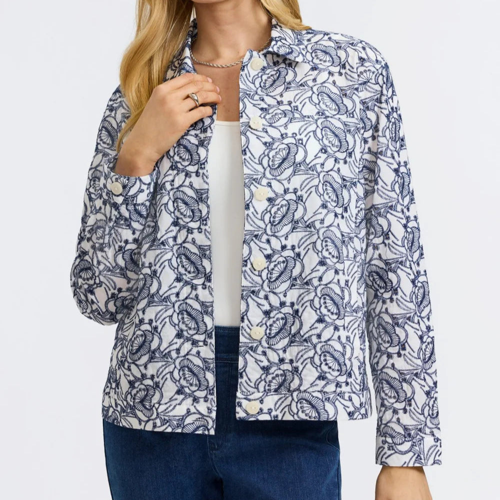 Foxcroft - Thelma Allover Eyelet Long Sleeve Jacket