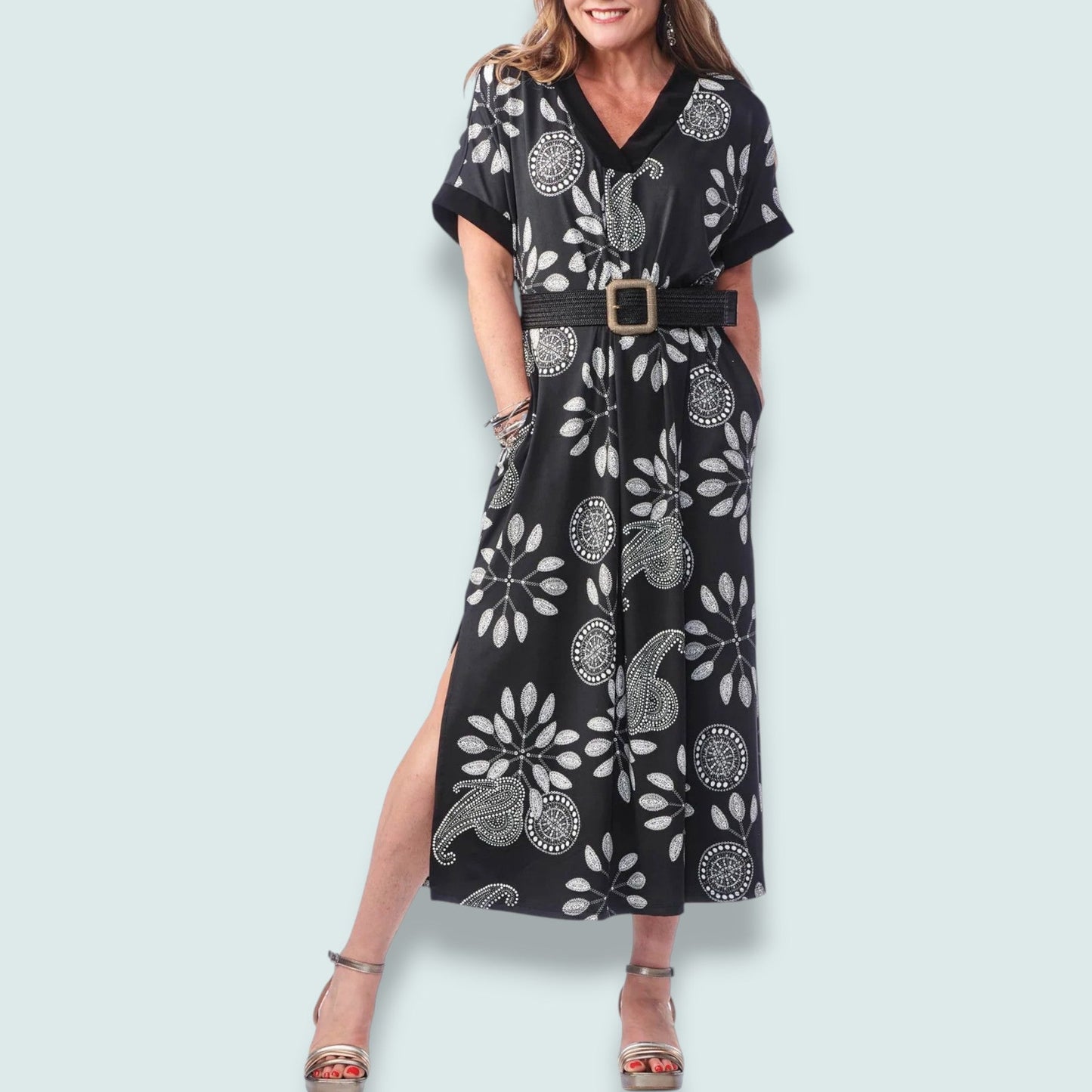 Rapz - Midnight Mosaic Pocketed Caftan Dress