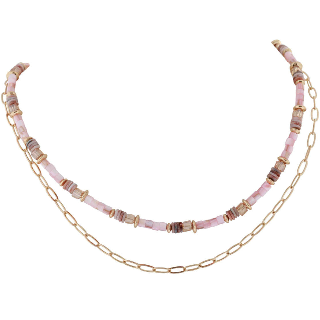 Merx - Double Necklace With Pink Beads