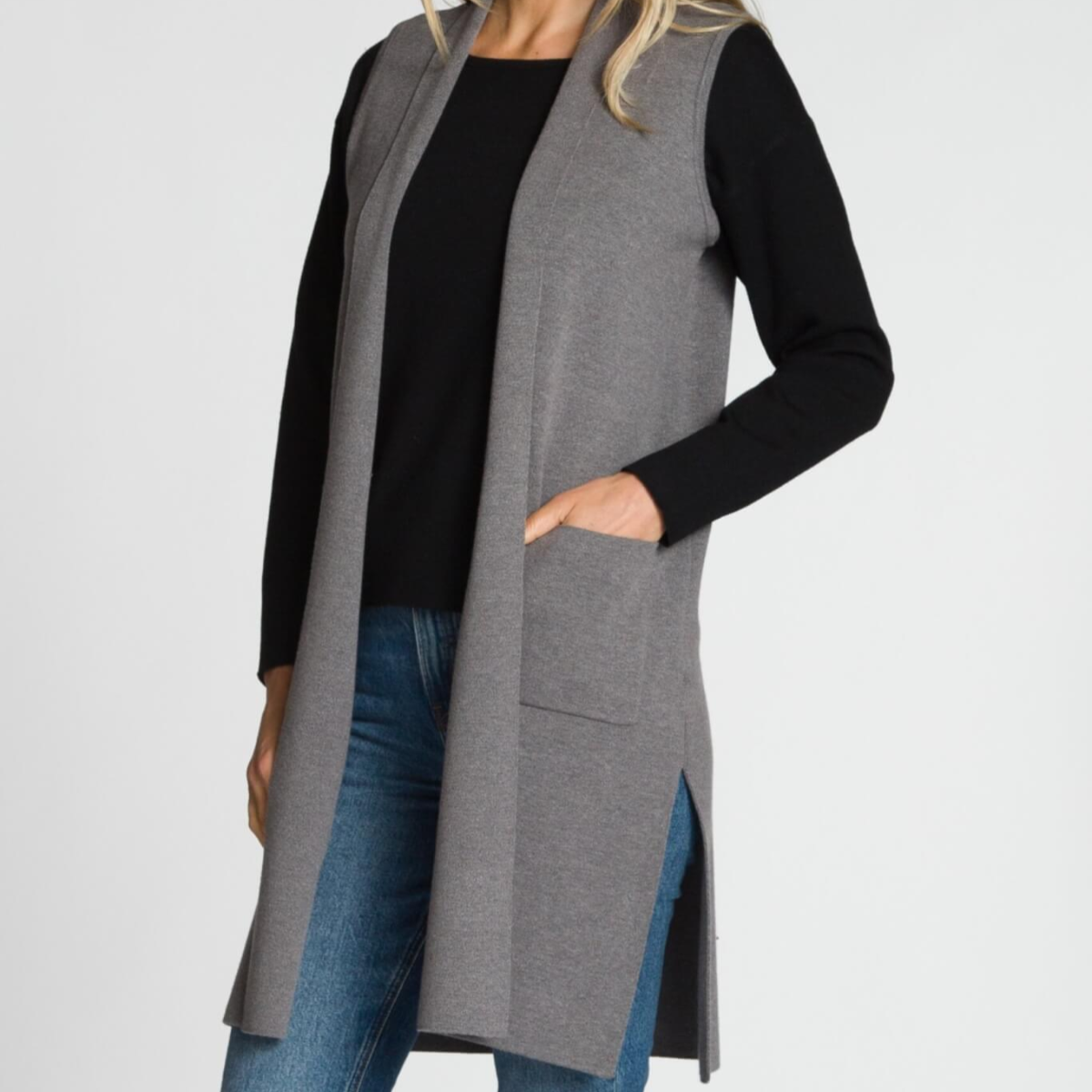 DKR - Sleeveless Long Vest With Side Slits