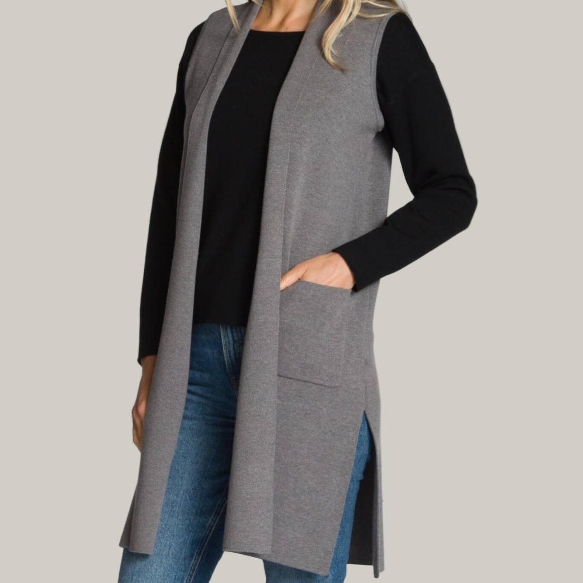 DKR - Sleeveless Long Vest With Side Slits