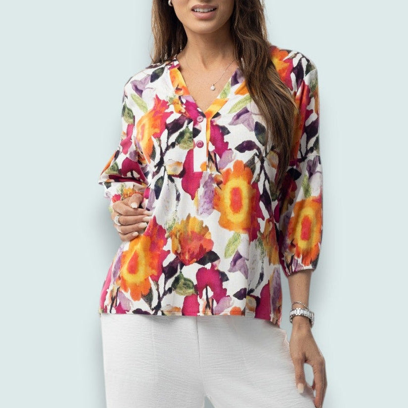 Pure - Vibrant Garden Brushstroke Blouse