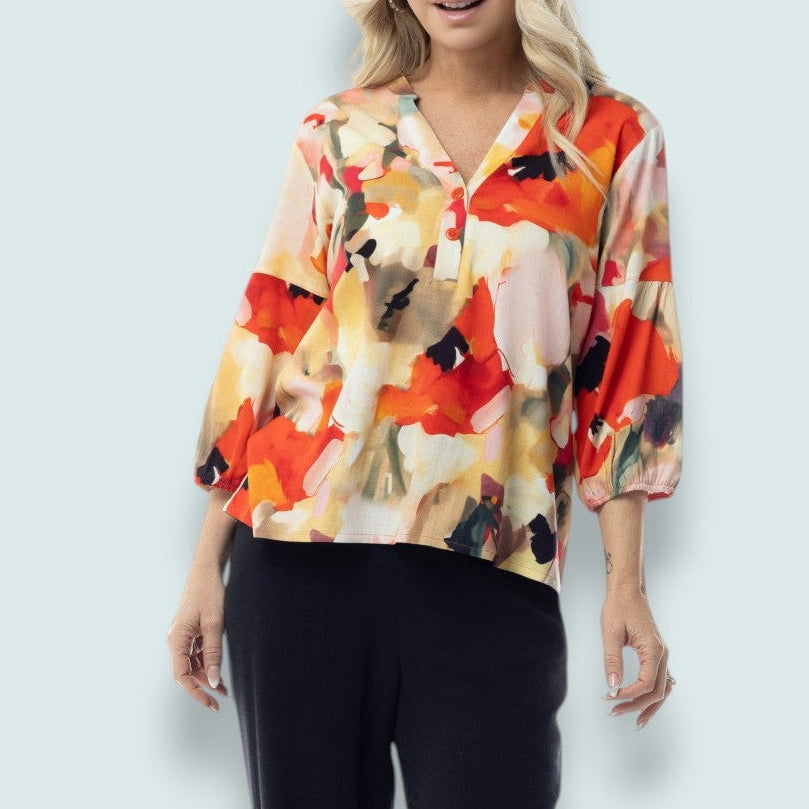 Pure - Coral Meadow Split-Neck Blouse
