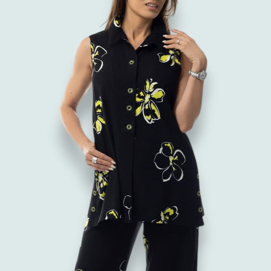 Pure - Citrus Blossom Sleeveless Button-Front Tunic