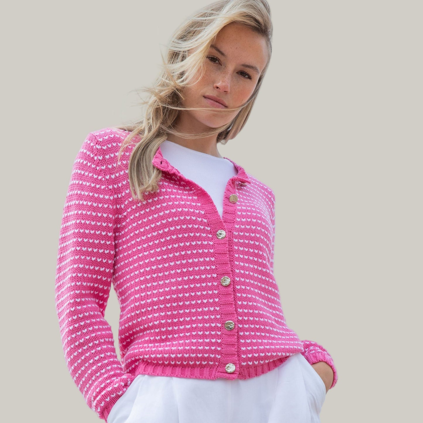 Marble - Button-Up Cardigan With Gold Buttons