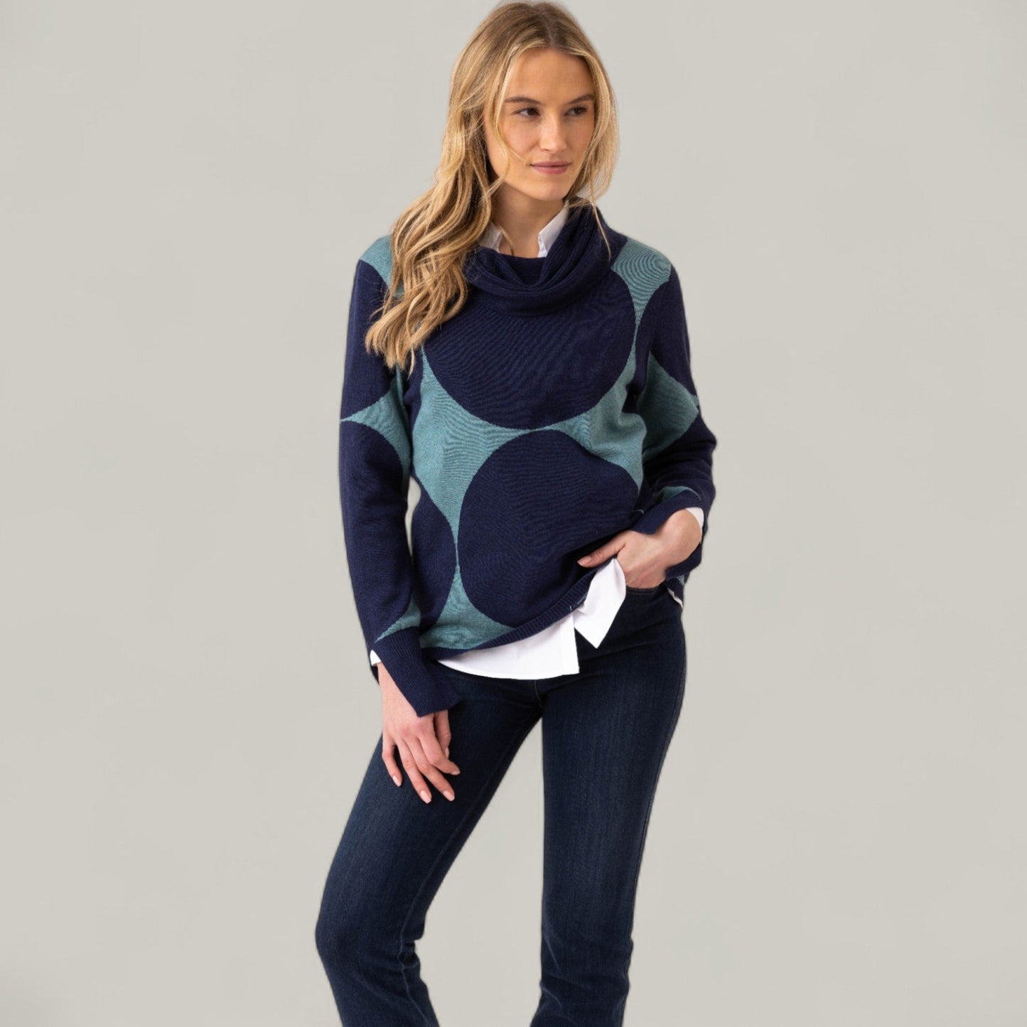 Marble - Polka Dot Cowl Neck Sweater