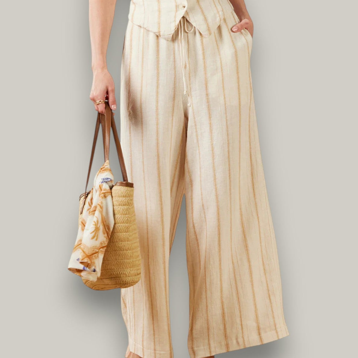 Tribal - Striped Linen Blend Wide-Leg Pant