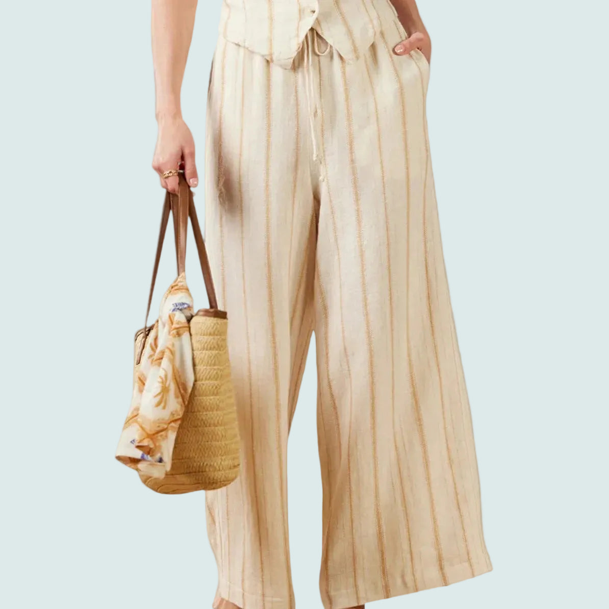 Tribal - Striped Linen Blend Wide-Leg Pant