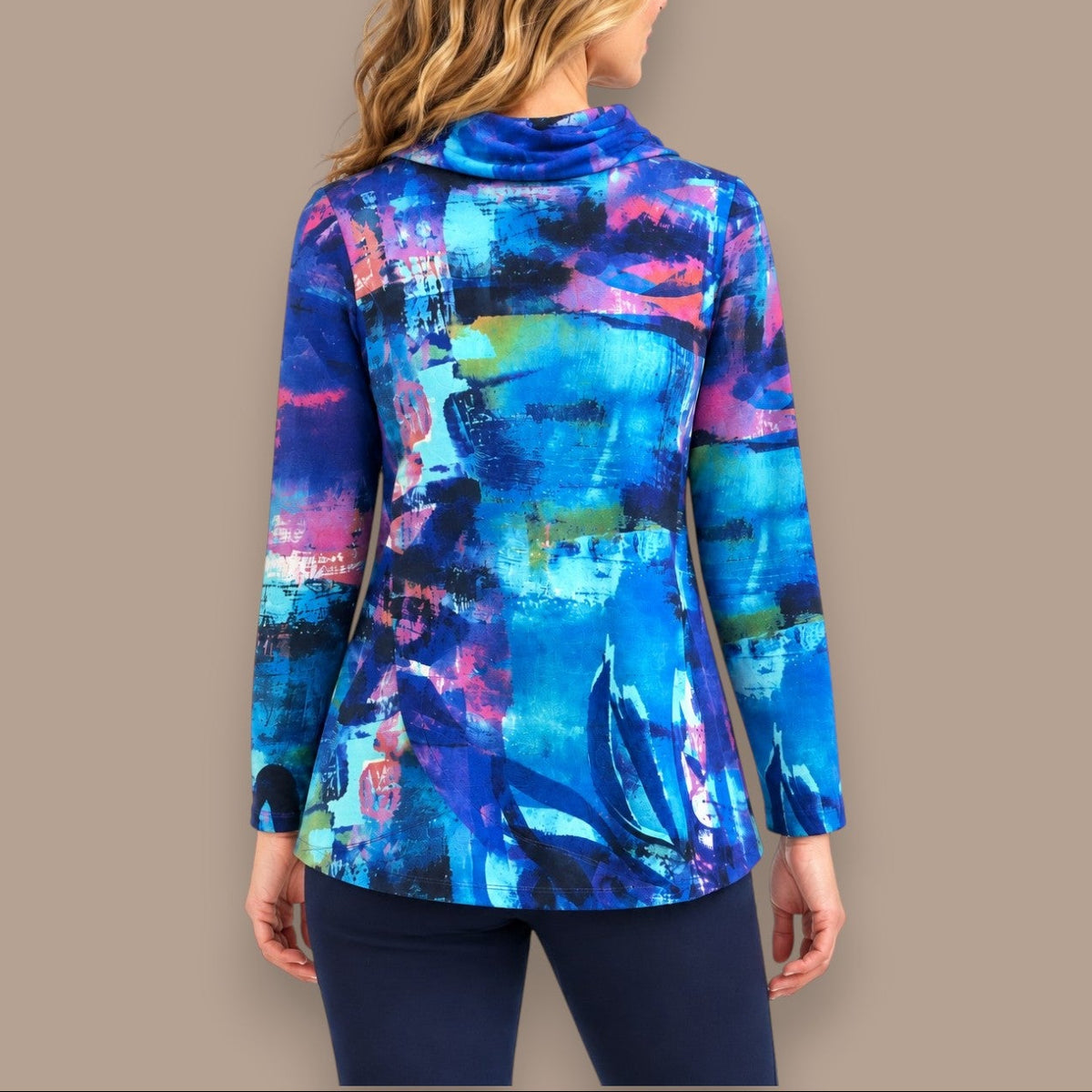 Soft Works - Abstract Print Cowl Neck Tunic Top