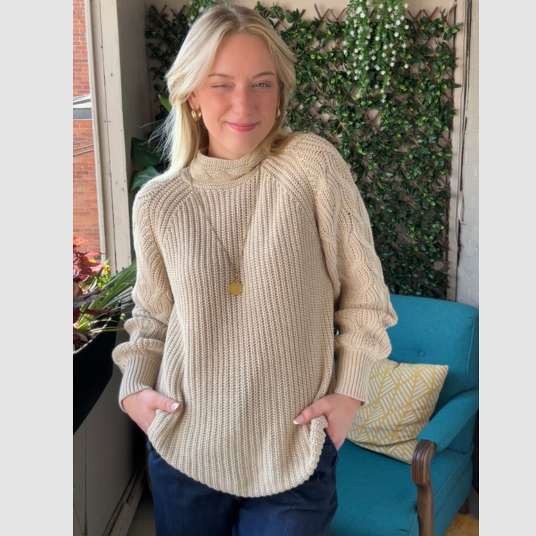 Tribal - Cable Knit Mock Neck Sweater