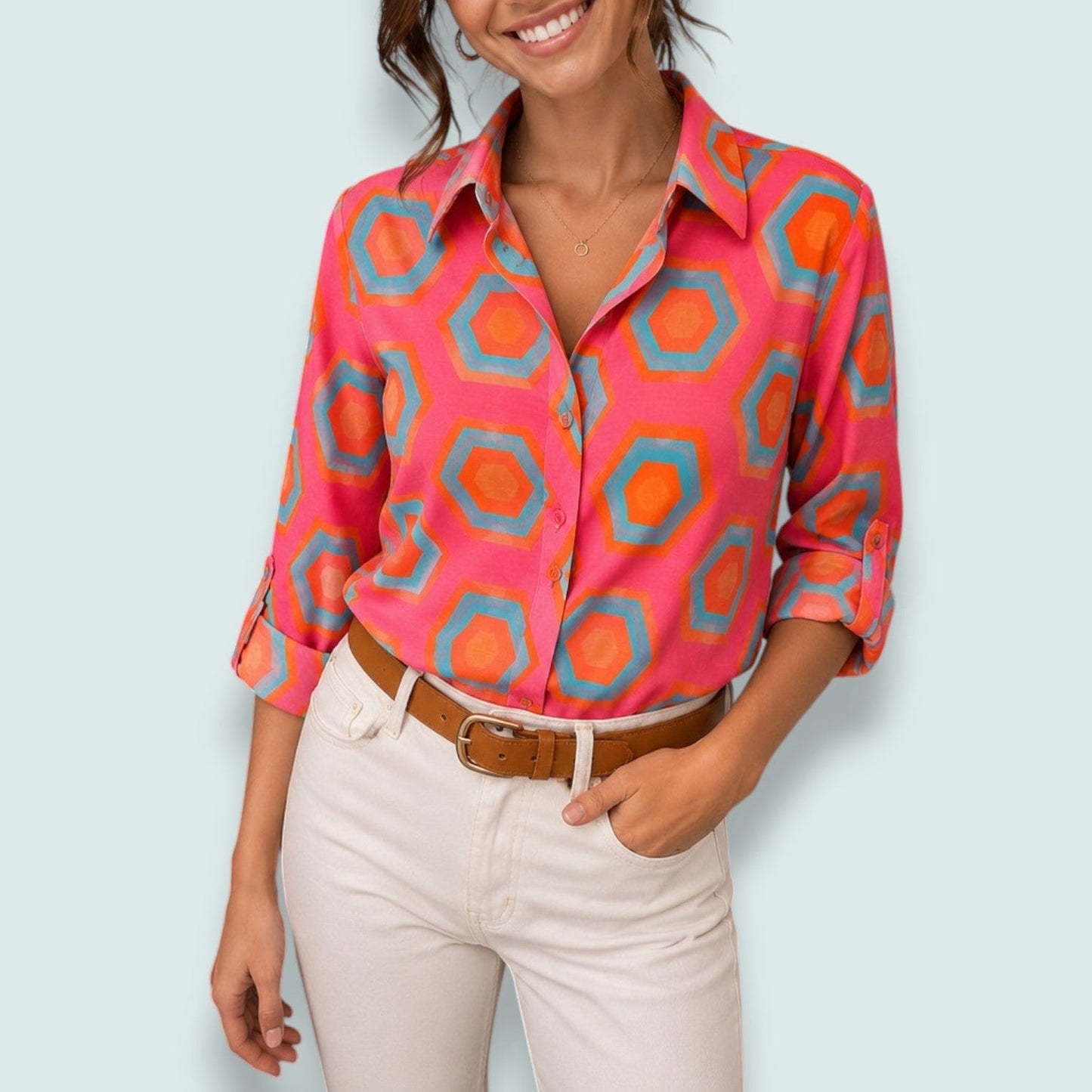 New Label - Vibrant Geo Print Blouse
