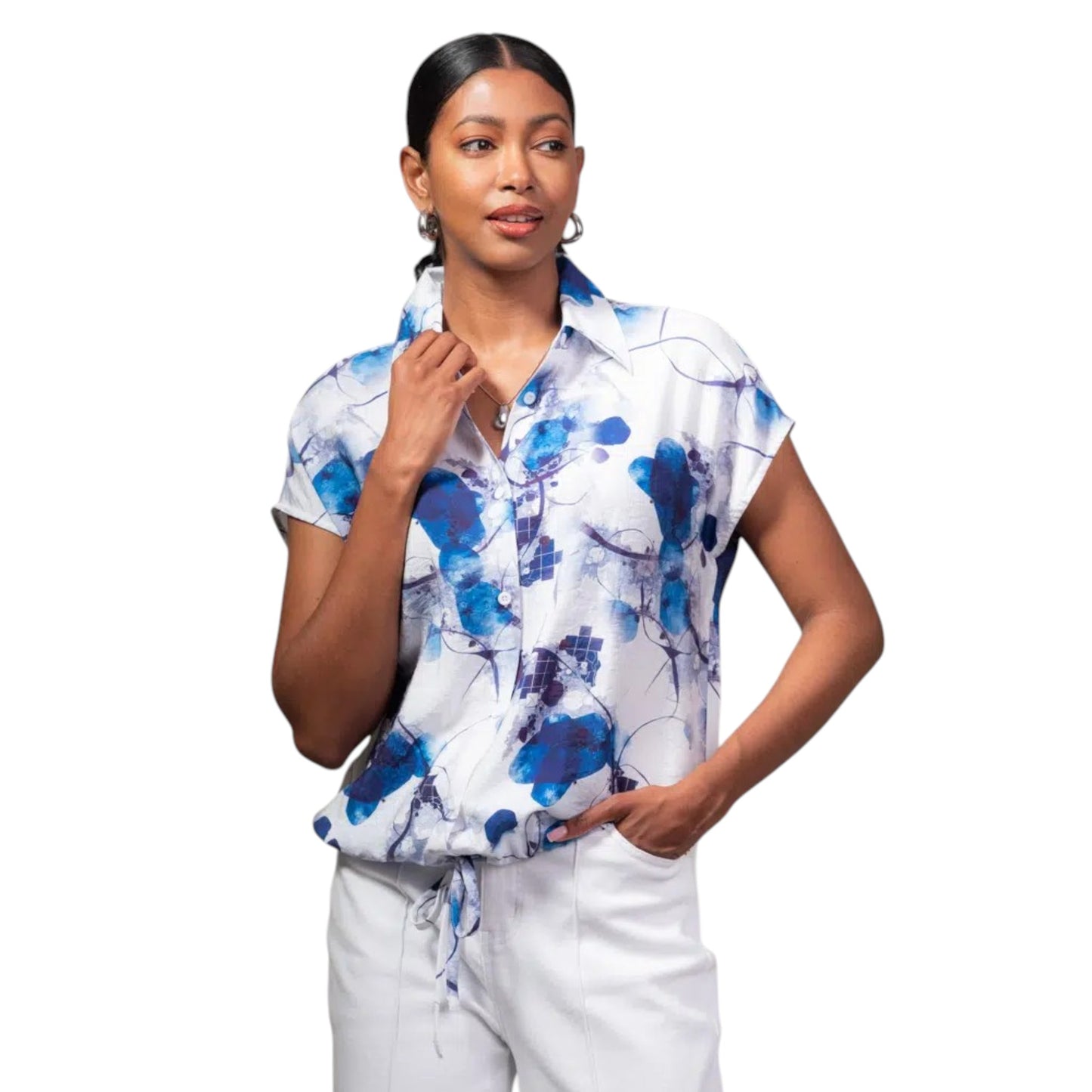 Alison Sheri - Patterned Button Front Blouse