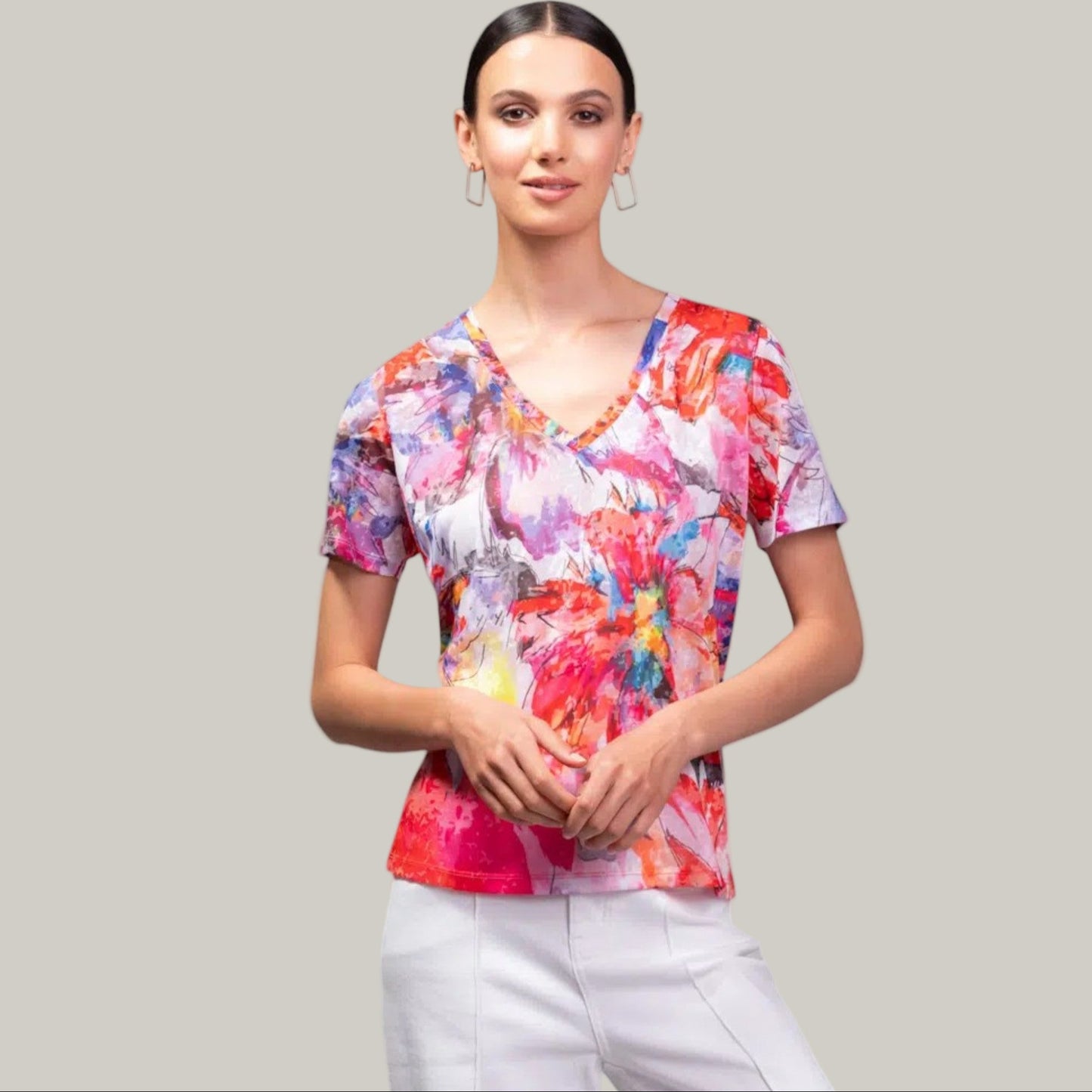 Alison Sheri - V-Neck Floral Print Top