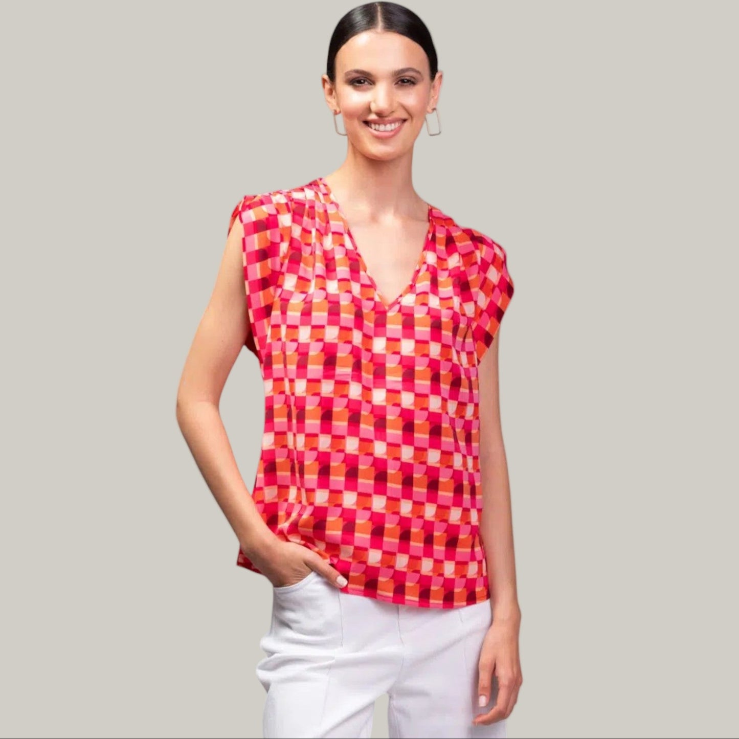 Alison Sheri - Patterned V-Neck Blouse