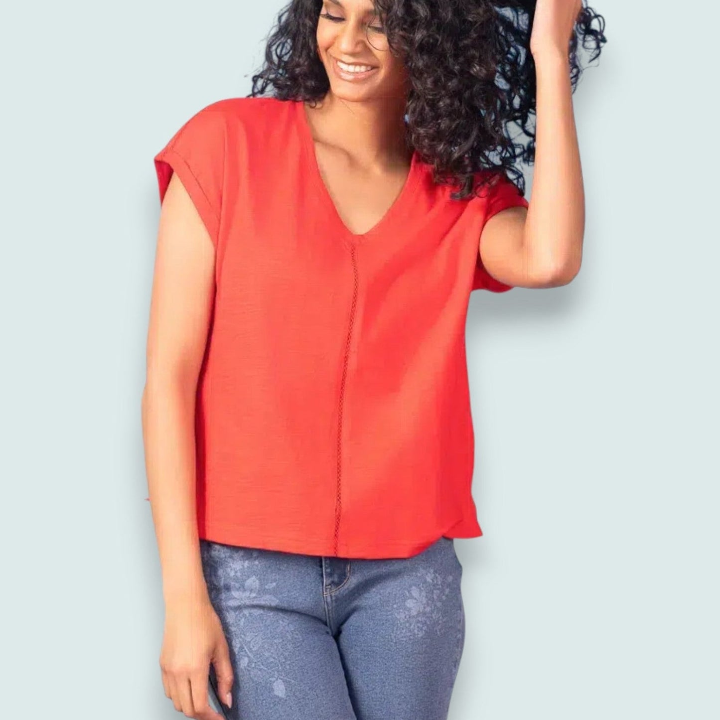 Alison Sheri - Seam Detail V-Neck Top