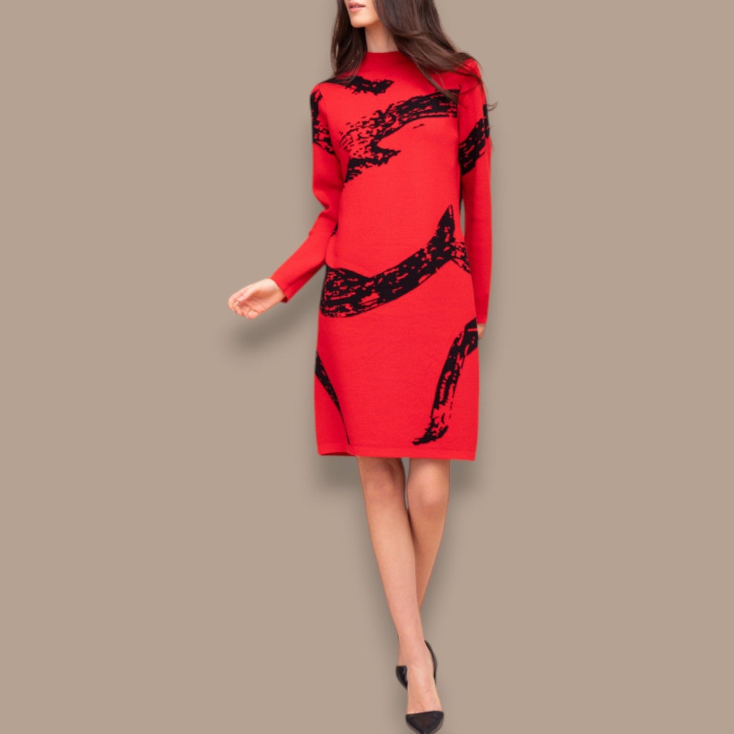 Alison Sheri - Abstract Print Knit Sweater Dress