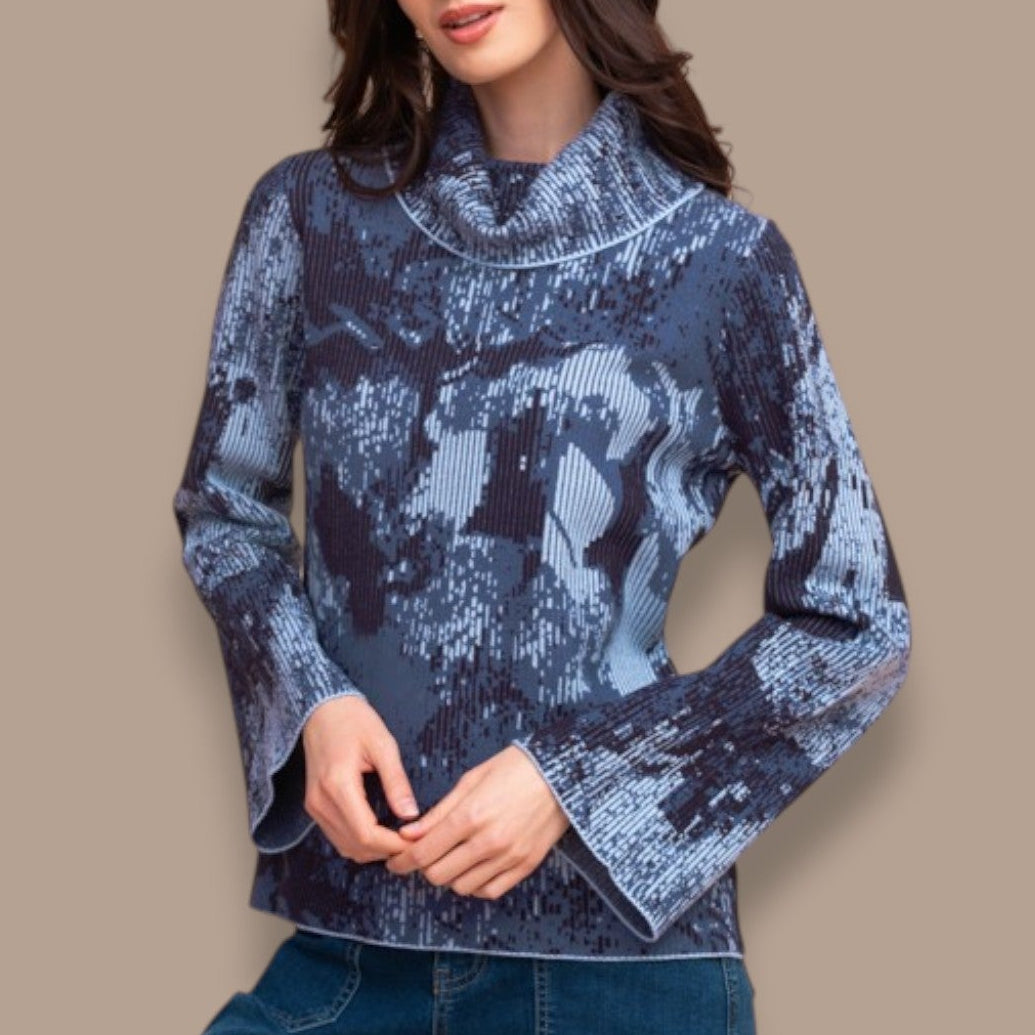 Alison Sheri - Textured Brushstroke Cowl Neck Sweater