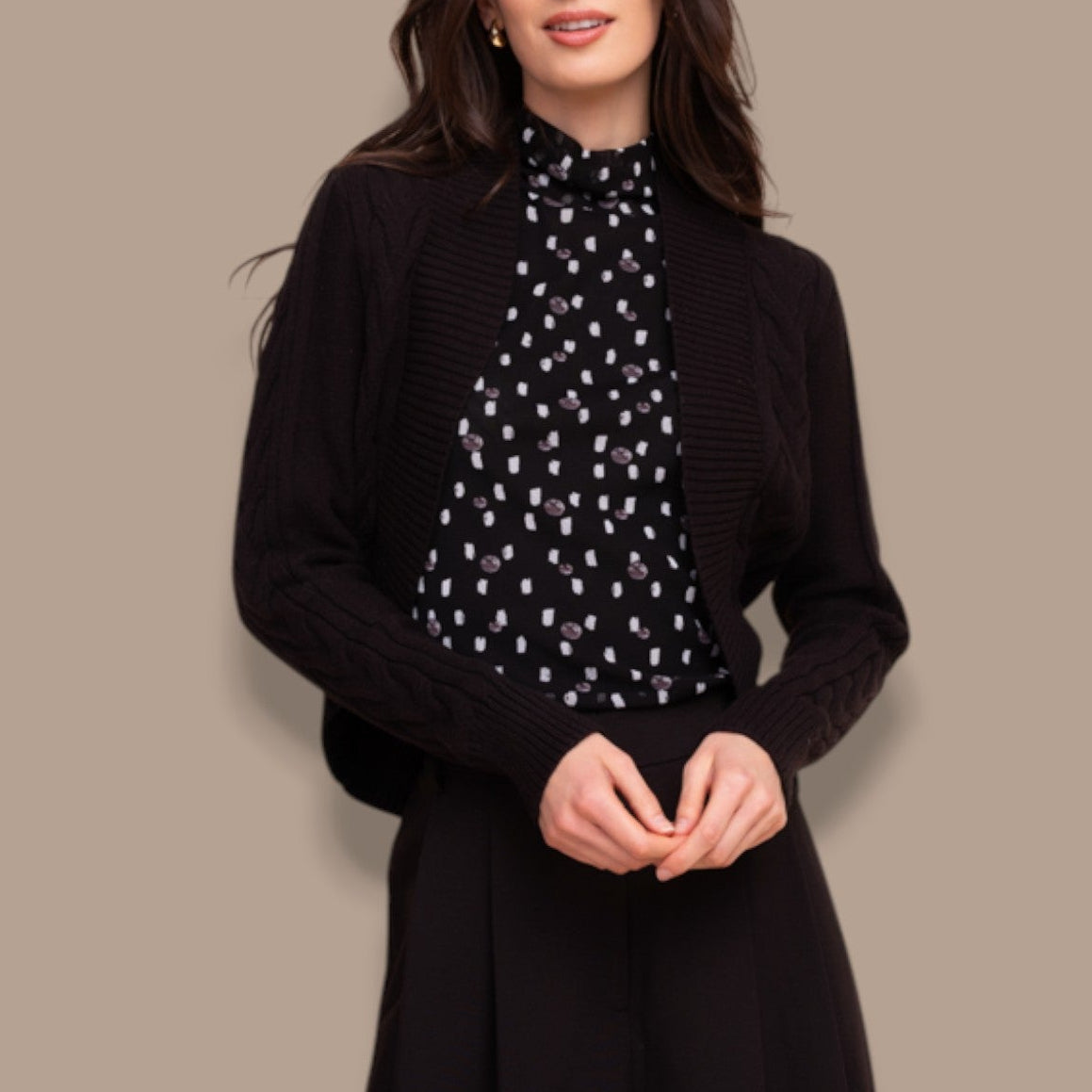 Alison Sheri - Cable Knit Open Front Bolero Cardigan