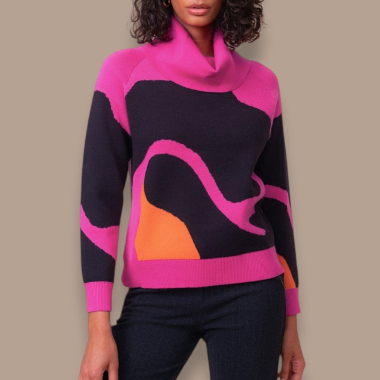 Alison Sheri - Abstract Colour Block Cowl Neck Sweater