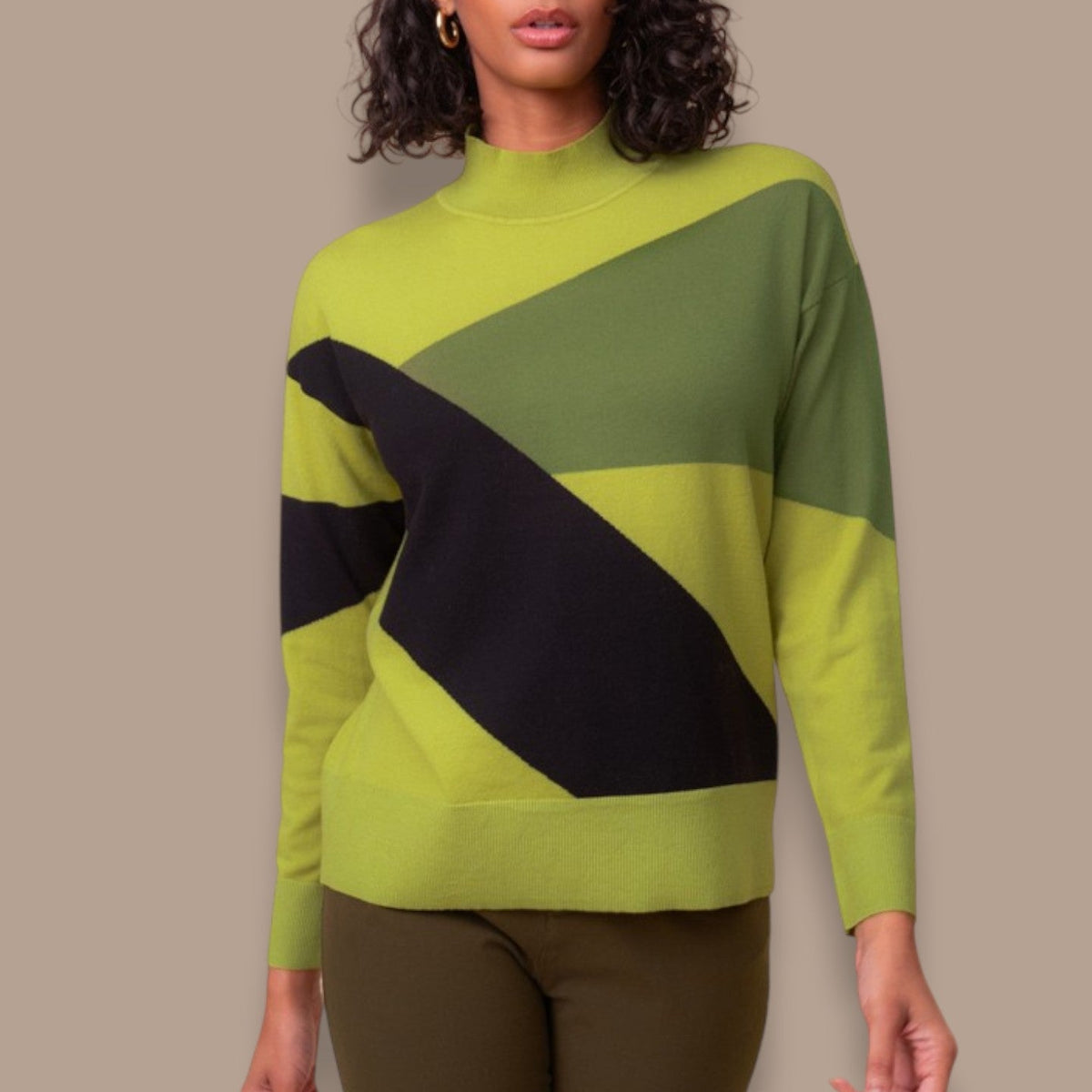 Alison Sheri - Colour Block Mock Neck Sweater