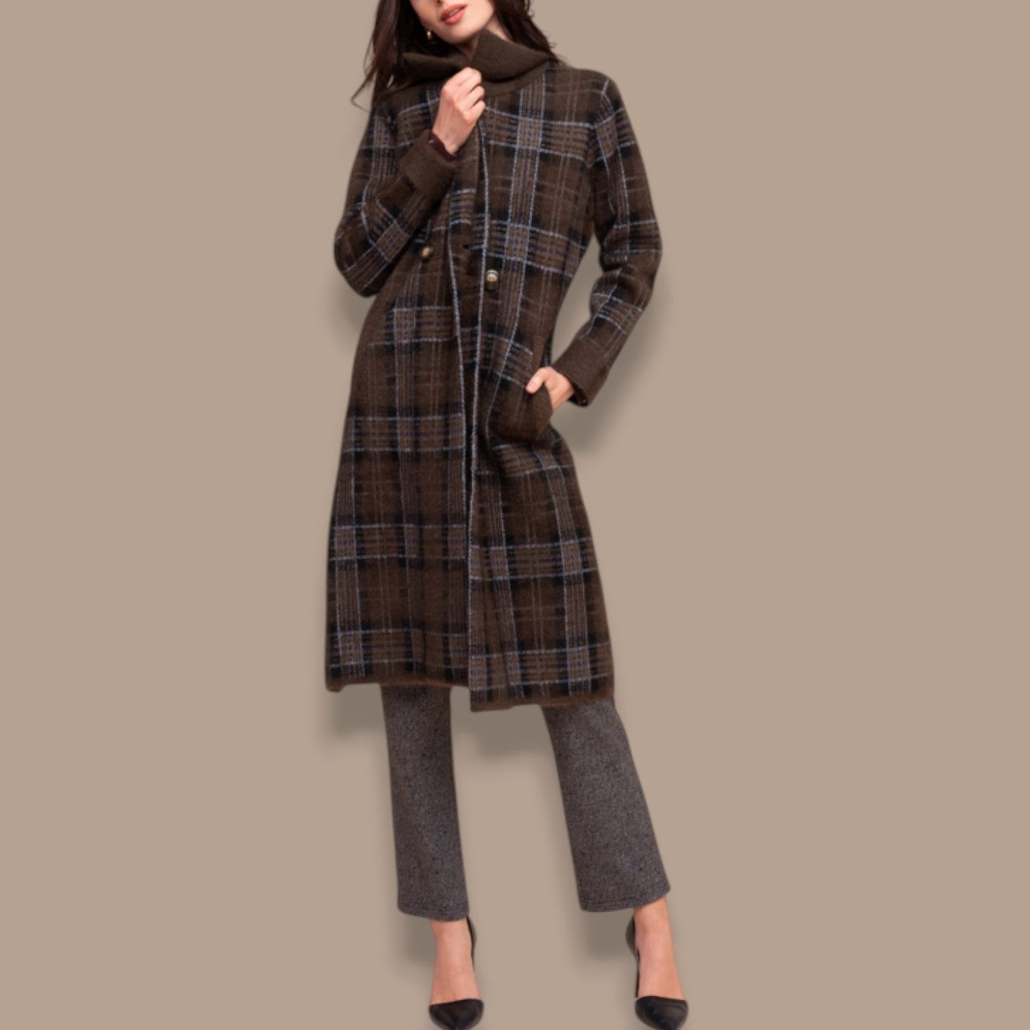 Alison Sheri - Plaid Knit Coatigan